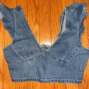 Denim ruffled strap top